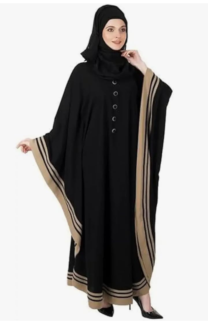 Women's Pure Cotton Muslim Abaya Burqa with Hijab | Dubai Style Kaftan with Side Patti (Free Size) Black - Image 4