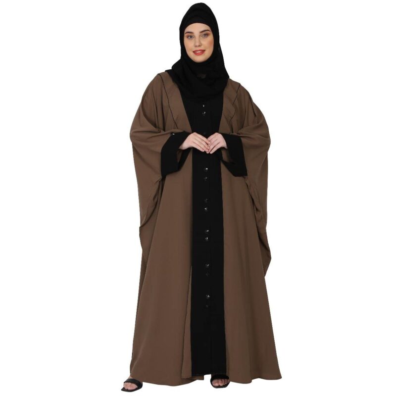 BT - Being Traditional Women’s Front Open Dual Color Designer Kaftan Abaya Made in Nida Matte Fabric (Free Size; Length 54 Inch, Black-Beige)