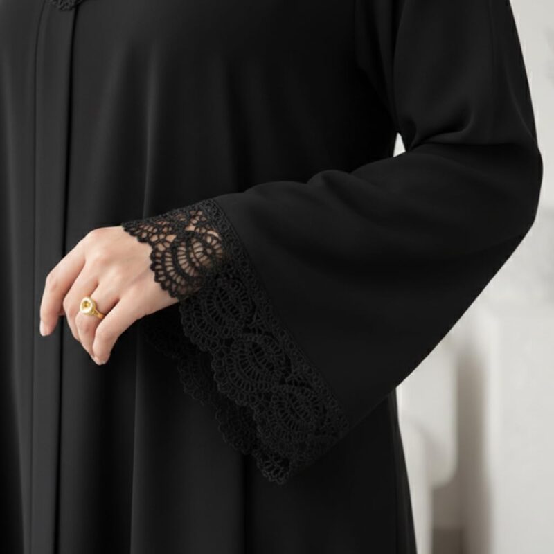Women’s Premium Black Firdous Abaya with Elegant Lace Sleeves | Long Sleeves | Modest Islamic Wear Kaftan Burqa Dress | Without Dupatta - Image 5