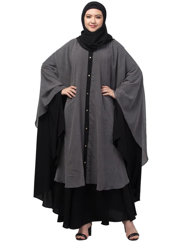 Muslim Closet Dual Layer Kaftan With A Front Open Shrug And A Kaftan - Made with Nida Matte And Georgette for Women and Girls