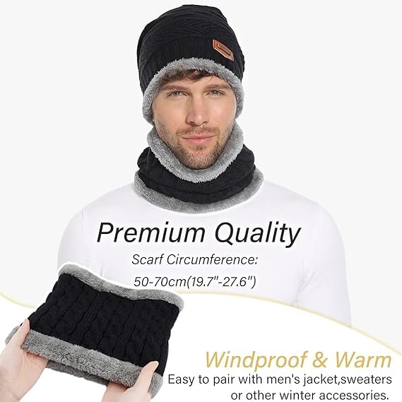 Fitness Mantra® Sports Winters Cap & Muffler for Men & Women| Beanie Cap| 1 Set| (Black) - Image 5