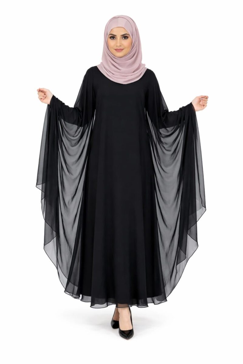Women's Pure Cotton Muslim Abaya Burqa with Hijab | Dubai Style Kaftan with Front Patti & Sleeves Embroidery for Eid & Ramjan (Free Size)