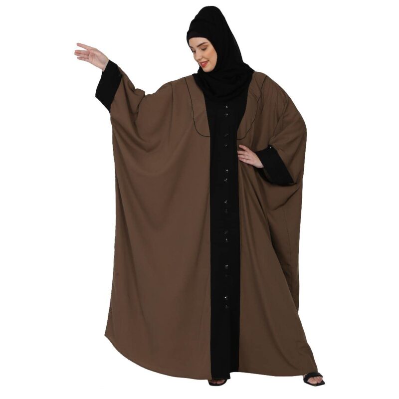 BT - Being Traditional Women’s Front Open Dual Color Designer Kaftan Abaya Made in Nida Matte Fabric (Free Size; Length 54 Inch, Black-Beige) - Image 5