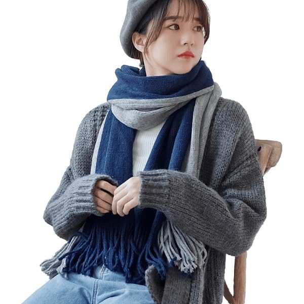 Alexvyan Fashions Two Color Extra Soft MicroFibre Cashmere Knitted Mufflers Cum Scarves Cum Stoles Woolen Men and Women Casual Scarf Soft and Warm Muffler (Blue and Grey) - Image 9