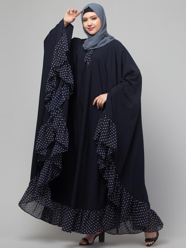 Muslim Closet Free Size Neck Belted Kaftan With Dual Fabric Design - Made with Nida Matte for Women and Girls - Image 3