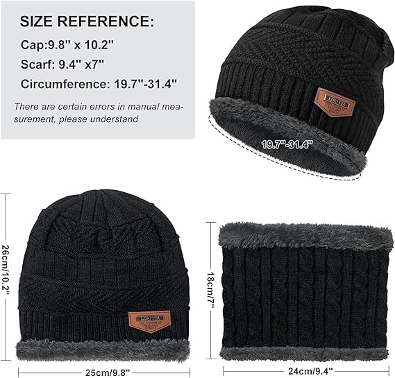 Fitness Mantra® Sports Winters Cap & Muffler for Men & Women| Beanie Cap| 1 Set| (Black) - Image 2