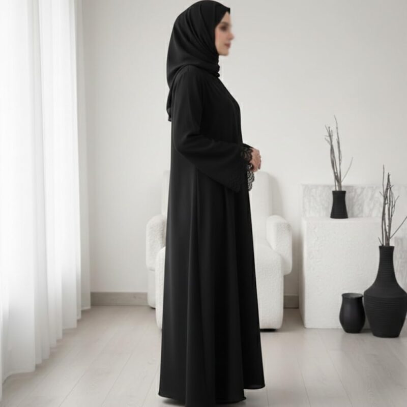 Women’s Premium Black Firdous Abaya with Elegant Lace Sleeves | Long Sleeves | Modest Islamic Wear Kaftan Burqa Dress | Without Dupatta - Image 4
