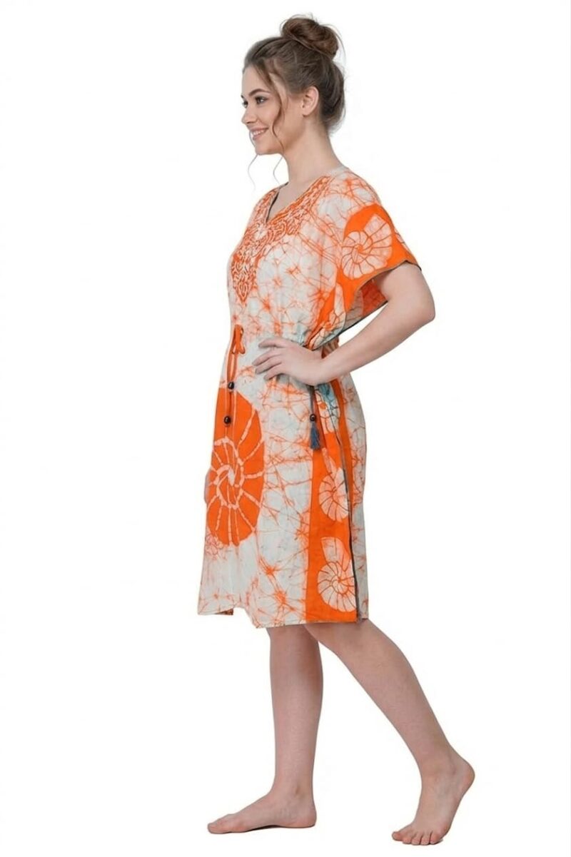 Onekbhalo Printed Cotton Short Kaftan Women Beach Wear Kimiono Gown Dress (in, Alpha, 3XL, Plus, Orange) - Image 2