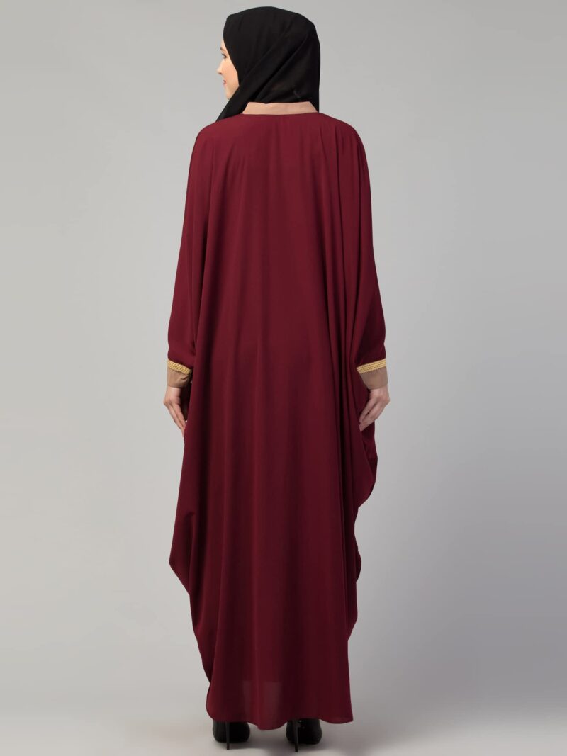 Muslim Closet Free Size Elegant Kaftan Abaya with Striped Design - Irani Kaftan Burqa for Women and Girls (Maroon) - Image 2