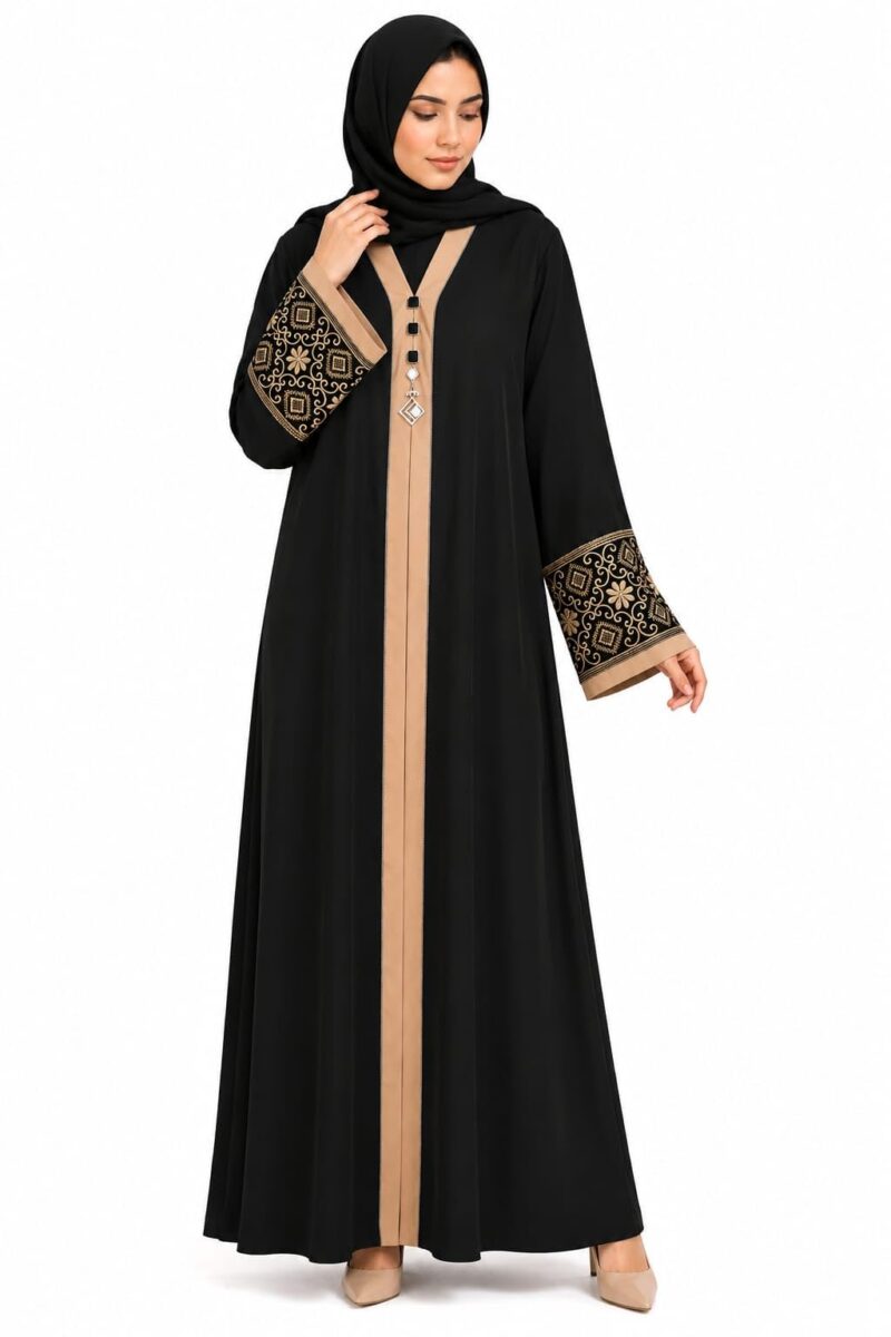 Women's Pure Cotton Muslim Abaya Burqa with Hijab | Dubai Style Kaftan with Side Patti for Eid & Ramzan (Free Size)