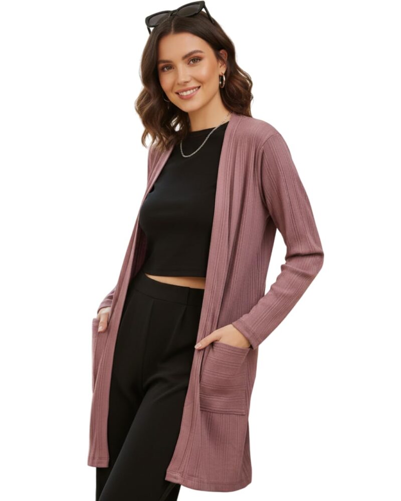 Rigo Front Open Long Rib Shrug (Free Size, Purple)
