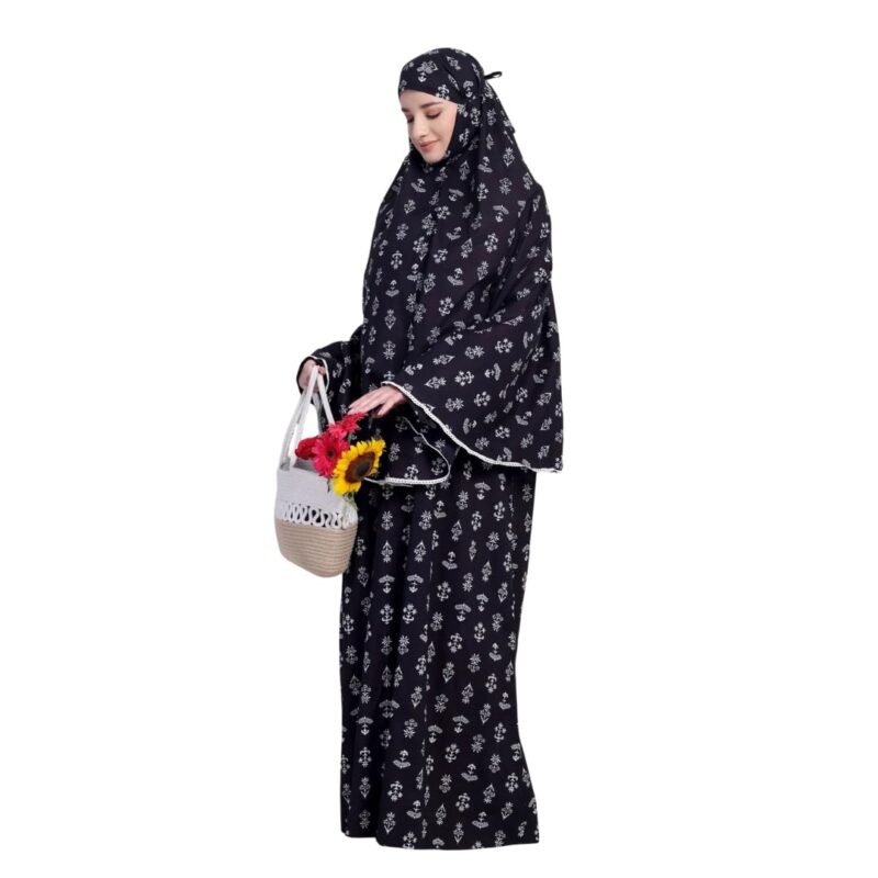 ANA Asfiya 100% Cotton Black Abaya Set with Matching Namaz Makhna & Niqab – Free Size| Lightweight| Zip Pocket| Wudu & Travel Friendly