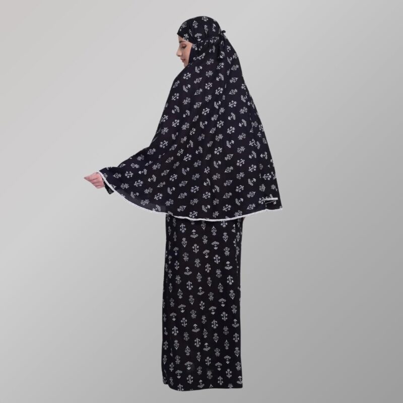 ANA Asfiya 100% Cotton Black Abaya Set with Matching Namaz Makhna & Niqab – Free Size| Lightweight| Zip Pocket| Wudu & Travel Friendly - Image 4