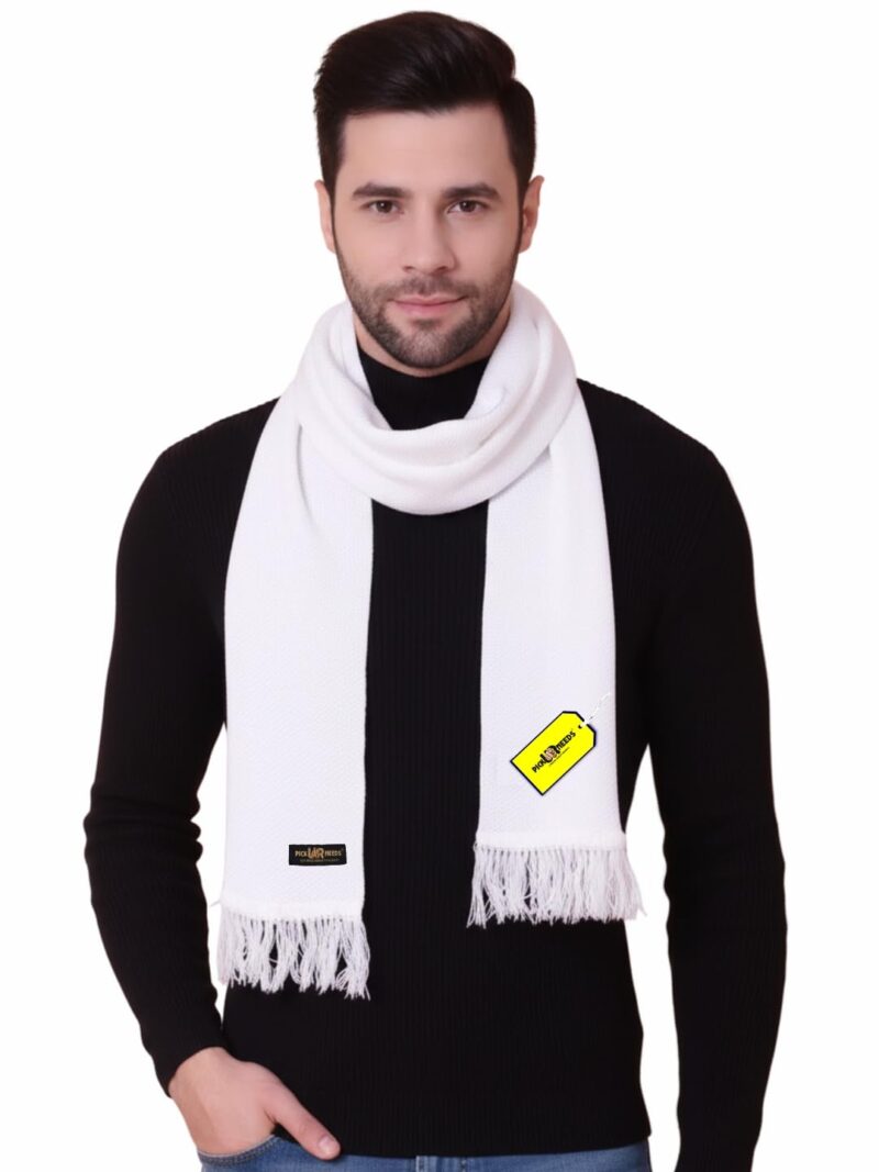 Premium Soft, Warm & Breathable Wool Blend Winter Scarf for Men Fashionable Elegant Muffler (White)