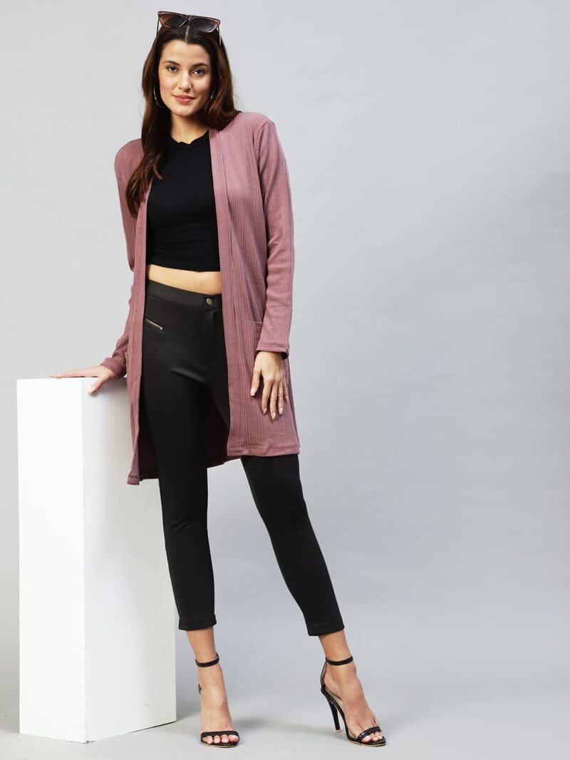 Rigo Front Open Long Rib Shrug (Free Size, Purple) - Image 2