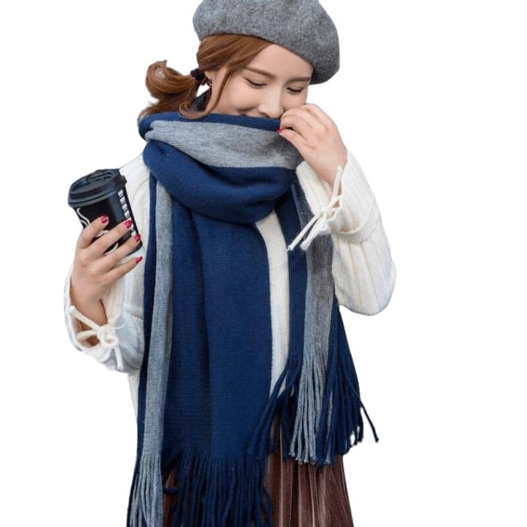 Alexvyan Fashions Two Color Extra Soft MicroFibre Cashmere Knitted Mufflers Cum Scarves Cum Stoles Woolen Men and Women Casual Scarf Soft and Warm Muffler (Blue and Grey) - Image 8