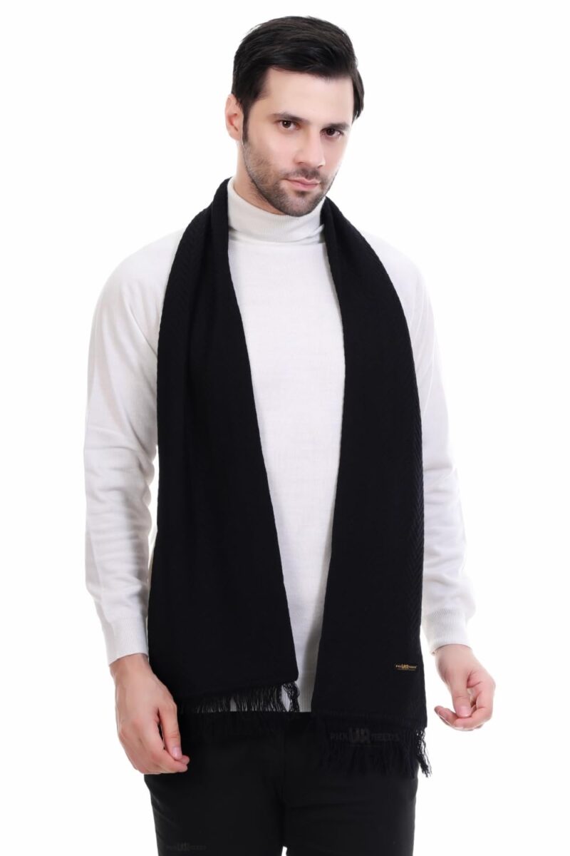 Premium Men's Warm And Stylish Woolen Muffler With Solid Color Plain Design And Stylish Tussles Ends Muffler For Men (Black)