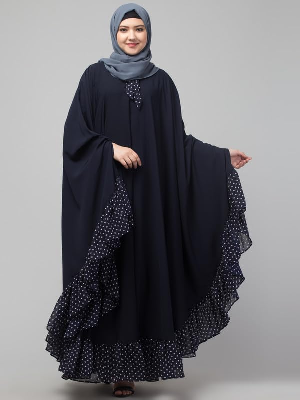 Muslim Closet Free Size Neck Belted Kaftan With Dual Fabric Design - Made with Nida Matte for Women and Girls - Image 4