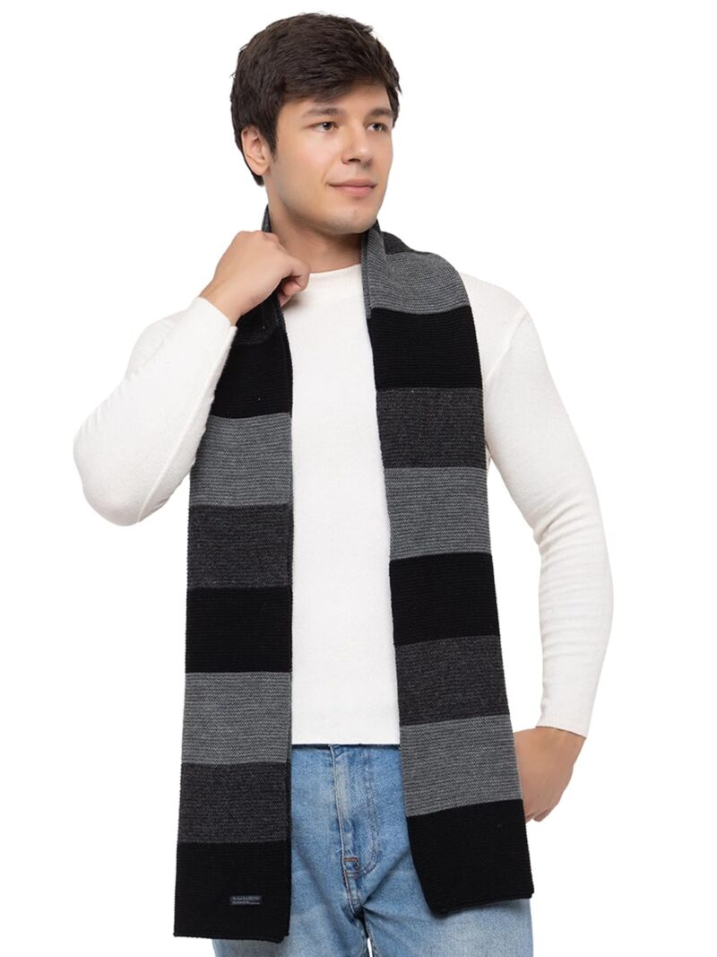 513 Men Acrylic Woolen Color Block Casual Warm Winter Wear Muffler Scarf Stole,JD-919MMUF-BLACK