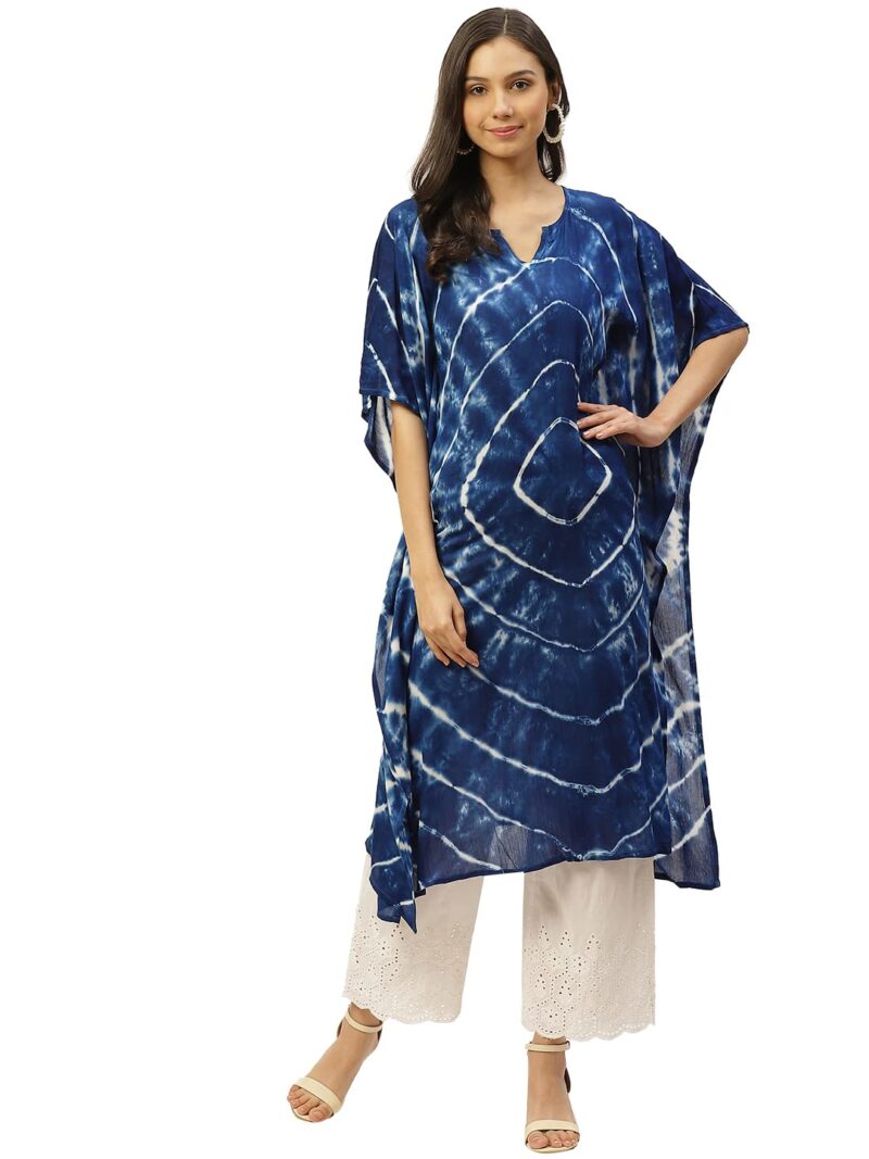 Maaesa Women Handcrafted Tie & Dye Rayon Crepe Kaftan Kurta | Casual Wear | Flowy Kaftan Style | Lightweight & Breathable Fabric