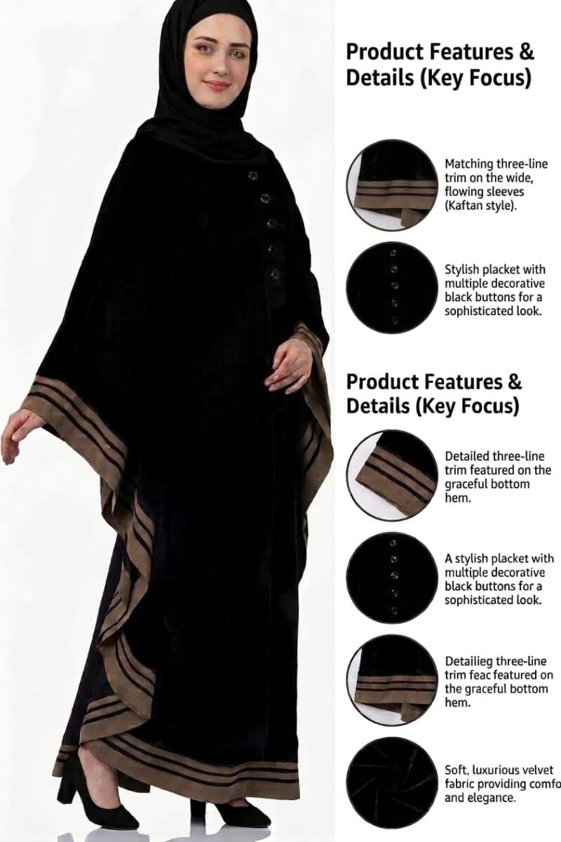 Women's Pure Cotton Abaya Burkha with Dupatta Dubai Style Side Patti Irani Burkha with Dupatta Kaftan Abaya Dress for Women (Free Size) - Image 3