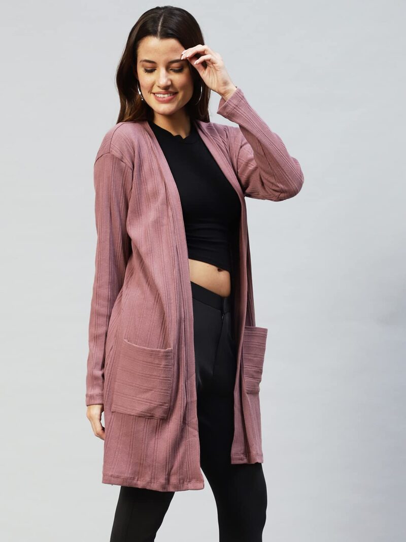 Rigo Front Open Long Rib Shrug (Free Size, Purple) - Image 5