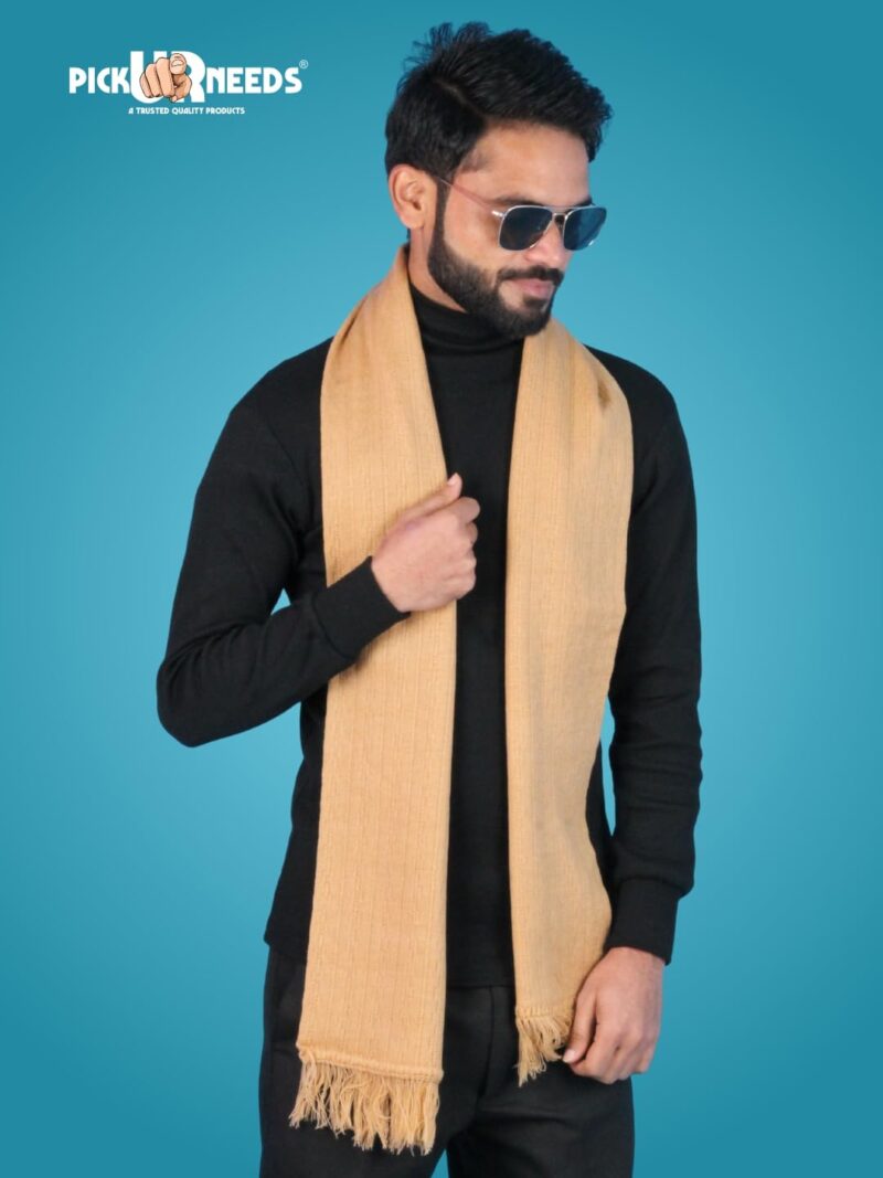 Men’s Winter Woolen Muffler Soft & Warm Knitted Scarf with Fringes Premium Warm Mufflers (Camel) - Image 2