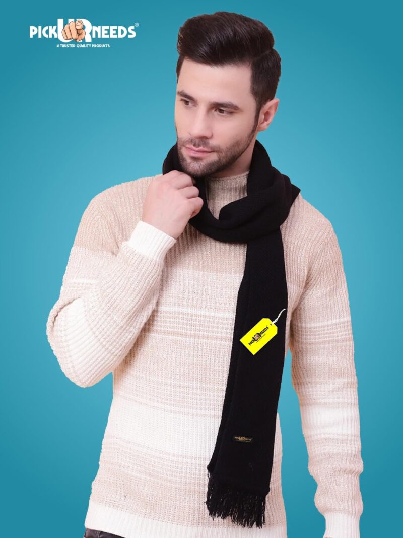 Premium Soft, Warm & Breathable Wool Blend Winter Scarf for Men Fashionable Elegant Muffler (Black) - Image 2