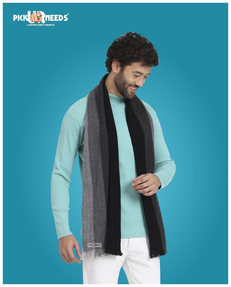 Premium Men's Warm And Stylish Woolen Muffler With Multicolour Stripes And Stylish Tussles Ends - 70 Inches * 11 Inches (P3) - Image 5