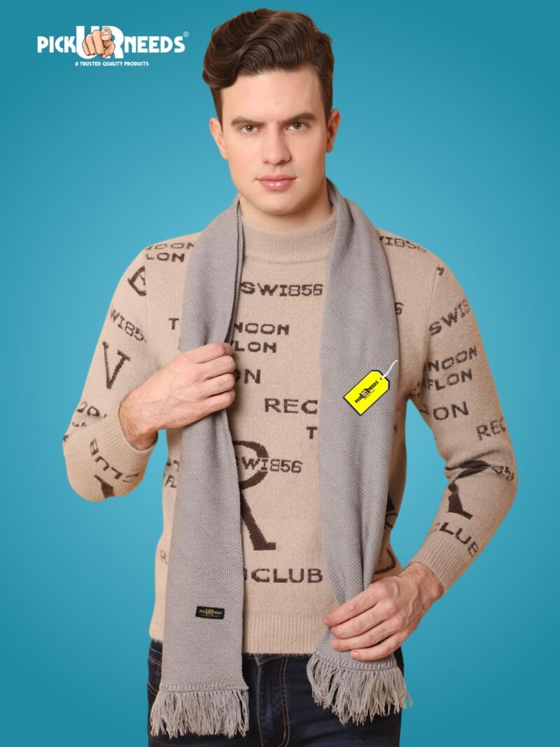 Premium Soft, Warm & Breathable Wool Blend Winter Scarf for Men Fashionable Elegant Muffler (Grey) - Image 3