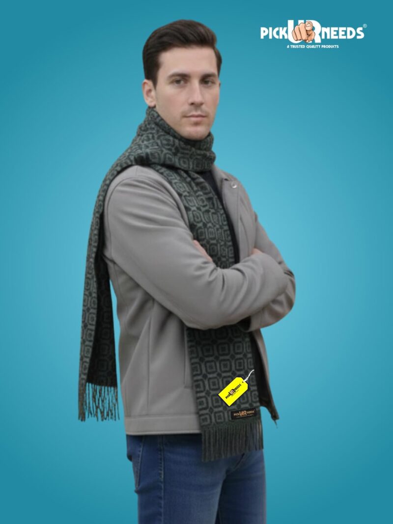 Premium Soft Winter Muffler for Men Geometric Pattern Stylish Warm Scarf Lightweight Cozy Winter Wear for Casual & Formal Outfits (Light Green, Black) - Image 4