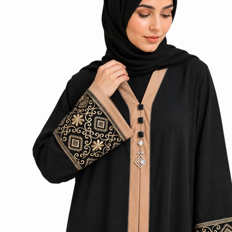Women's Pure Cotton Muslim Abaya Burqa with Hijab | Dubai Style Kaftan with Side Patti for Eid & Ramzan (Free Size) - Image 3