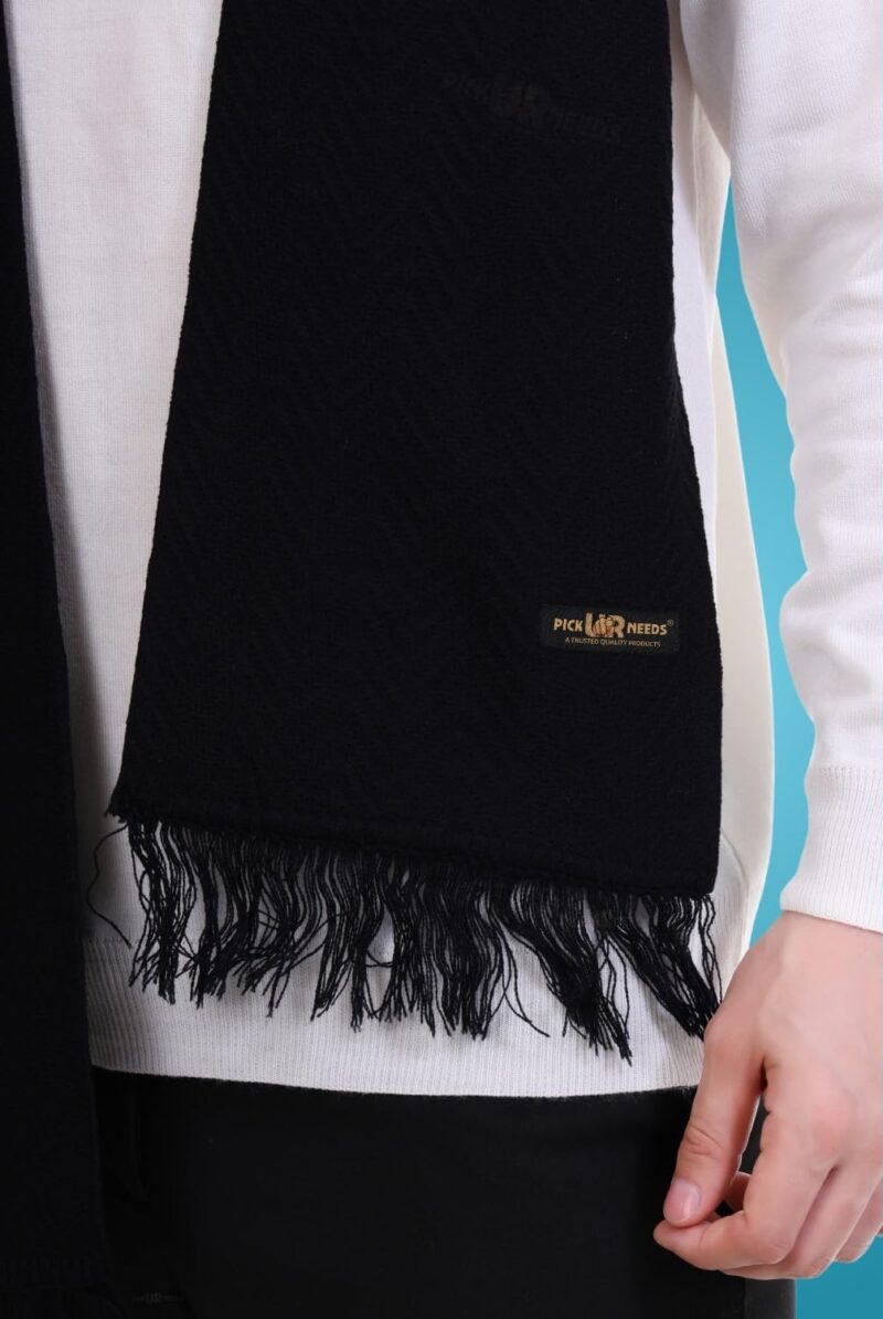 Premium Men's Warm And Stylish Woolen Muffler With Solid Color Plain Design And Stylish Tussles Ends Muffler For Men (Black) - Image 6