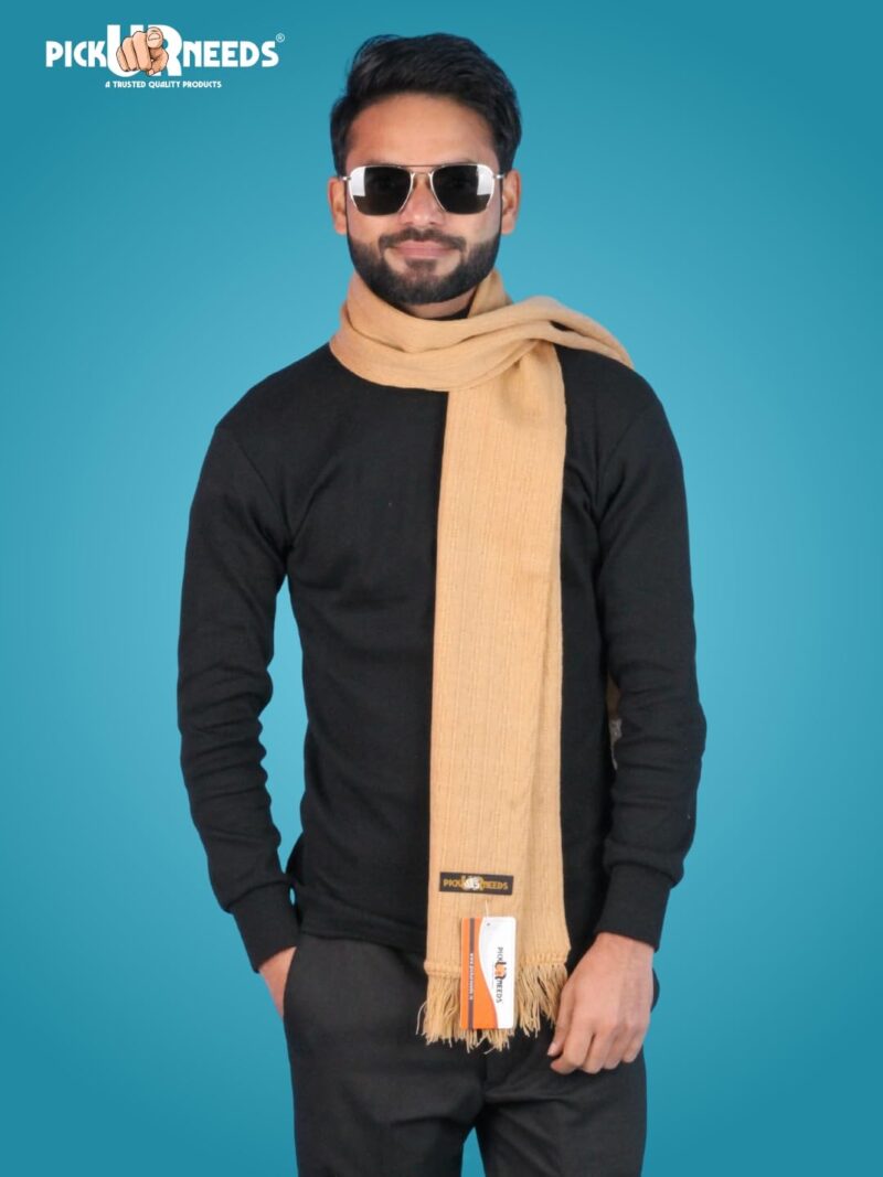 Men’s Winter Woolen Muffler Soft & Warm Knitted Scarf with Fringes Premium Warm Mufflers (Camel) - Image 3