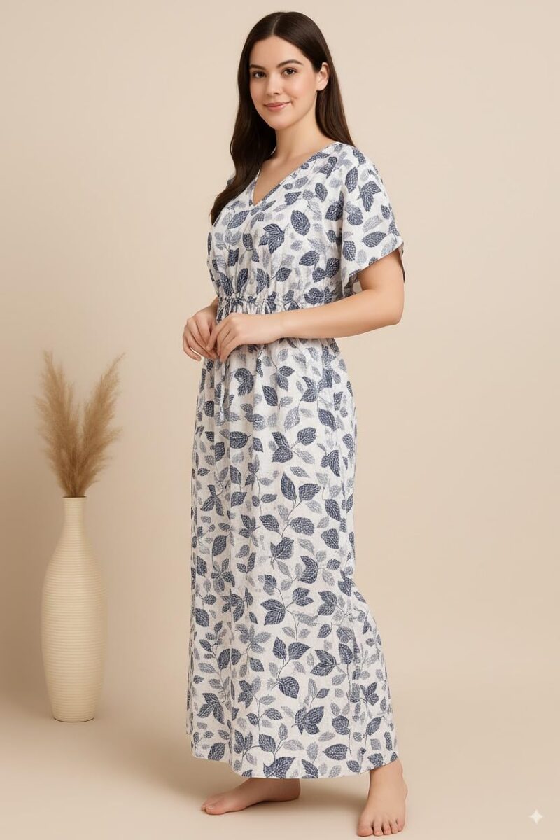 Bahumaan Pure Cotton Kaftan Nighty for Women | Kaftan Maxi for Women | Kaftan Night Gowns for Women | Cotton Nighty for Women Stylish | (Navy Blue, Free Size) - Image 5