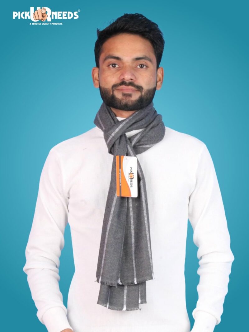 Premium Winter Muffler for Men Soft Wool-Blend Checked Scarf Warm, Lightweight & Stylish Muffler for Office, Casual & Outdoor Wear (Grey) - Image 3