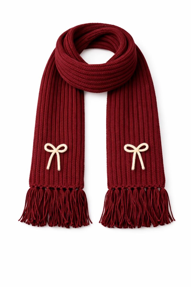 KB STAR Cute Bow Women Casual Luxurious Premium Checkered Acrylic Woolen Muffler/Scarf/Stole for Winter (Mehroon)
