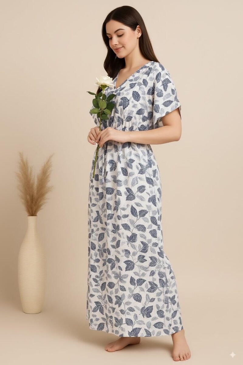 Bahumaan Pure Cotton Kaftan Nighty for Women | Kaftan Maxi for Women | Kaftan Night Gowns for Women | Cotton Nighty for Women Stylish | (Navy Blue, Free Size) - Image 2