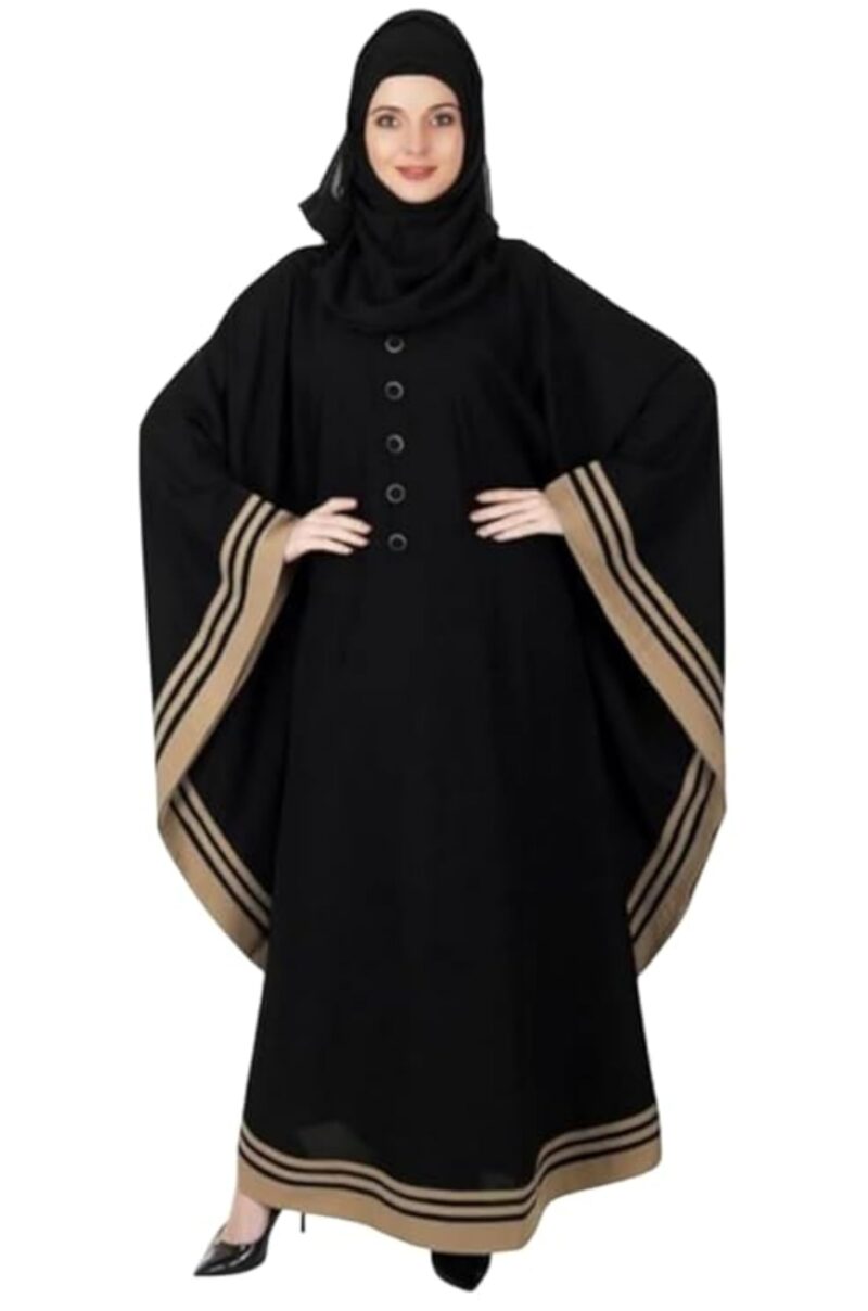 Women's Pure Cotton Muslim Abaya Burqa with Hijab | Dubai Style Kaftan with Side Patti for Eid & Ramzan (Free Size)