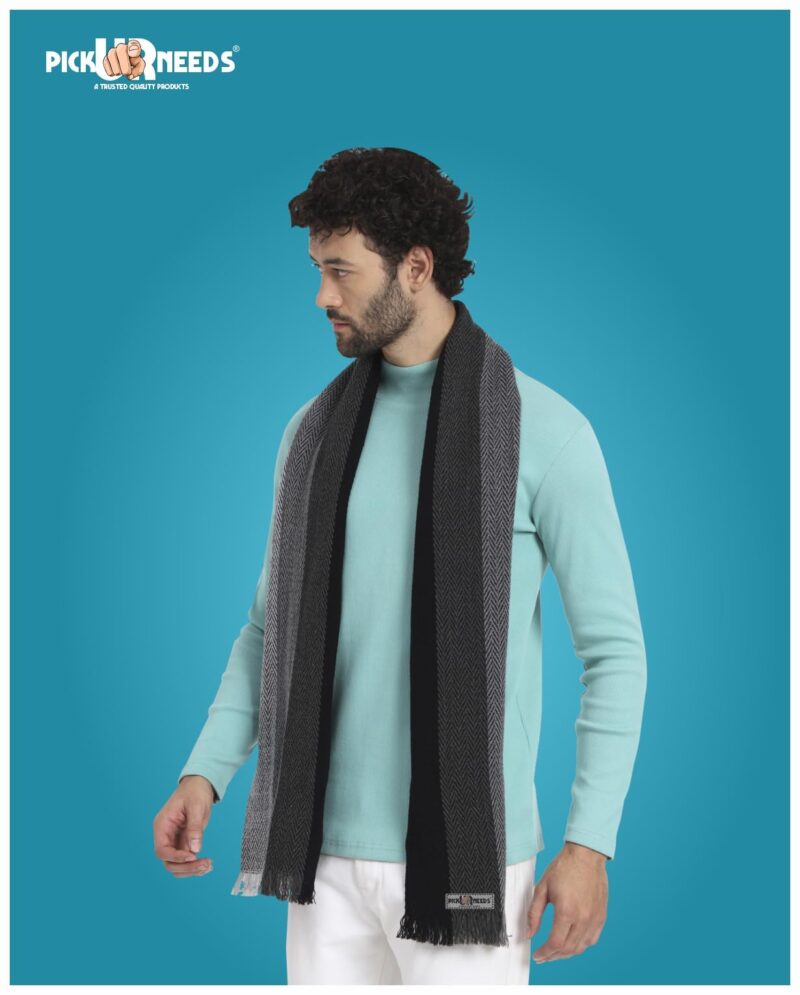 Premium Men's Warm And Stylish Woolen Muffler With Multicolour Stripes And Stylish Tussles Ends - 70 Inches * 11 Inches (P3) - Image 4