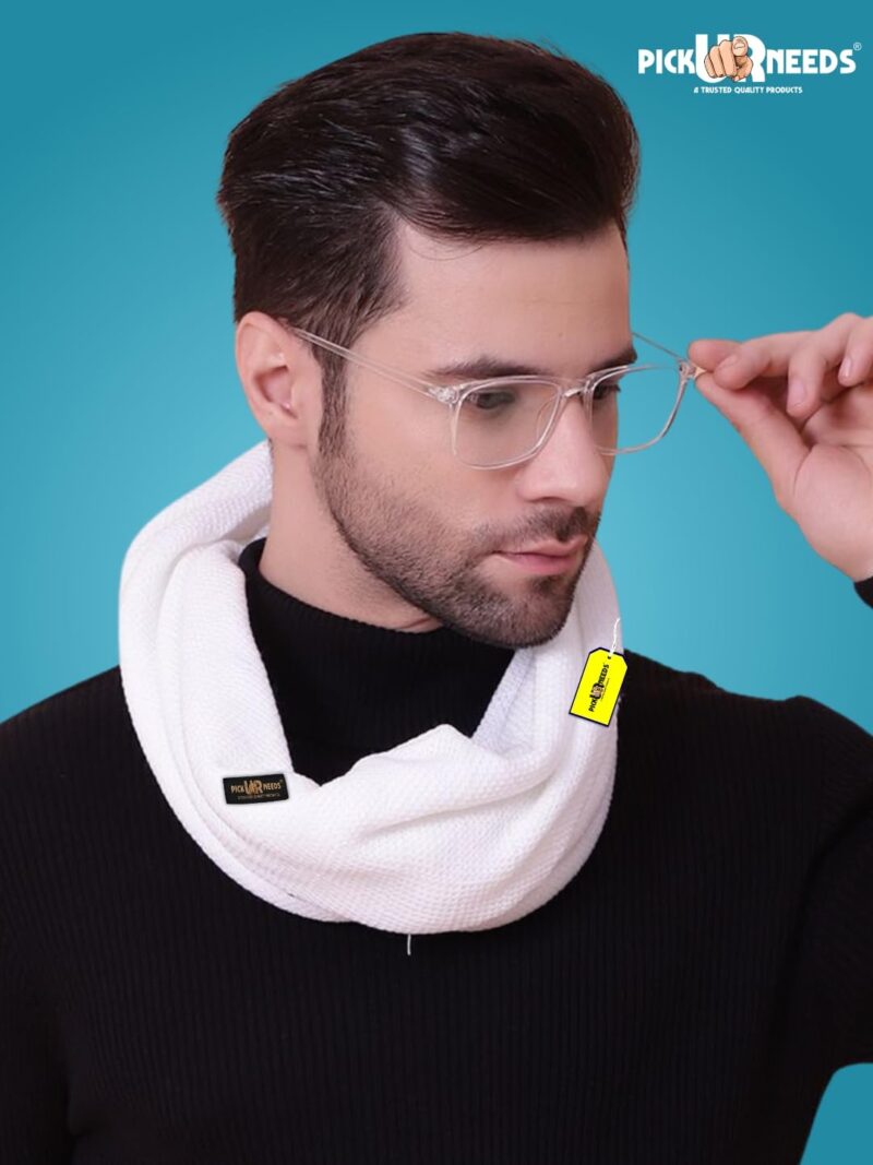 Premium Soft, Warm & Breathable Wool Blend Winter Scarf for Men Fashionable Elegant Muffler (White) - Image 2