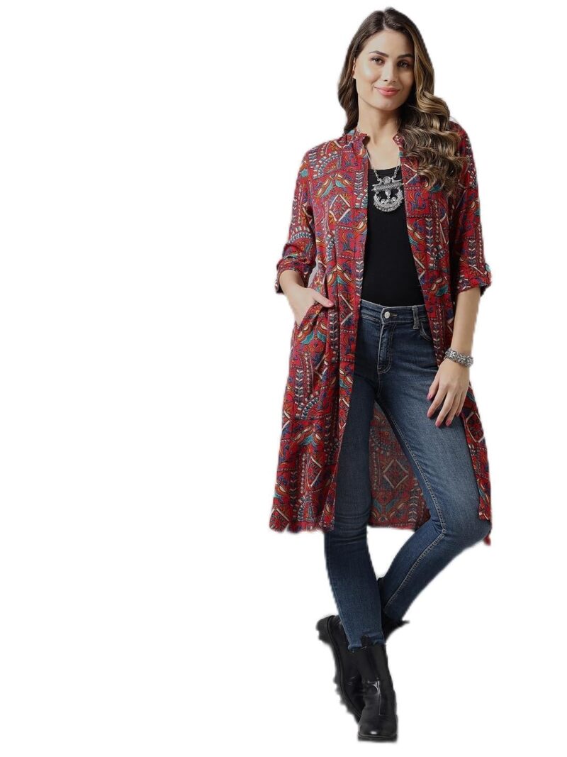 Azira Rayon Abstract Print Front Open Shrug | Blue Color | Calf Length| Western & Casual Wear| Summer Wear | Shrugs for Woman Stylish