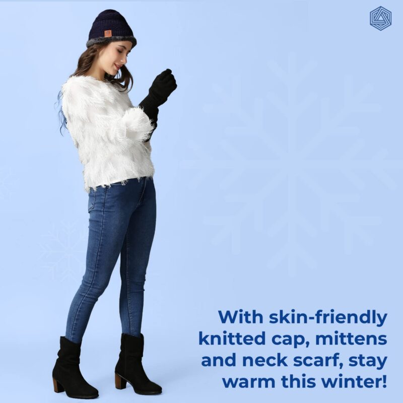 Boldfit Woolen Winter Cap for Women & Men in Winter for Thermal Wear Stylish Soft Caps for Boys & Girls for Warm Wear Head hat Garam Topaa cap's Breathable Lightweight Windproof with hand gloves - Image 6
