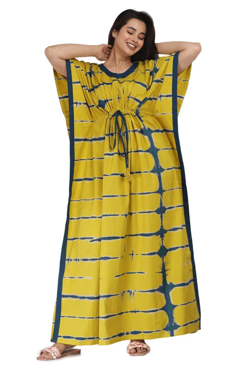 Urali Women's Printed 100% Cotton Casual Style Kaftan (Yellow, Free Size) - K116