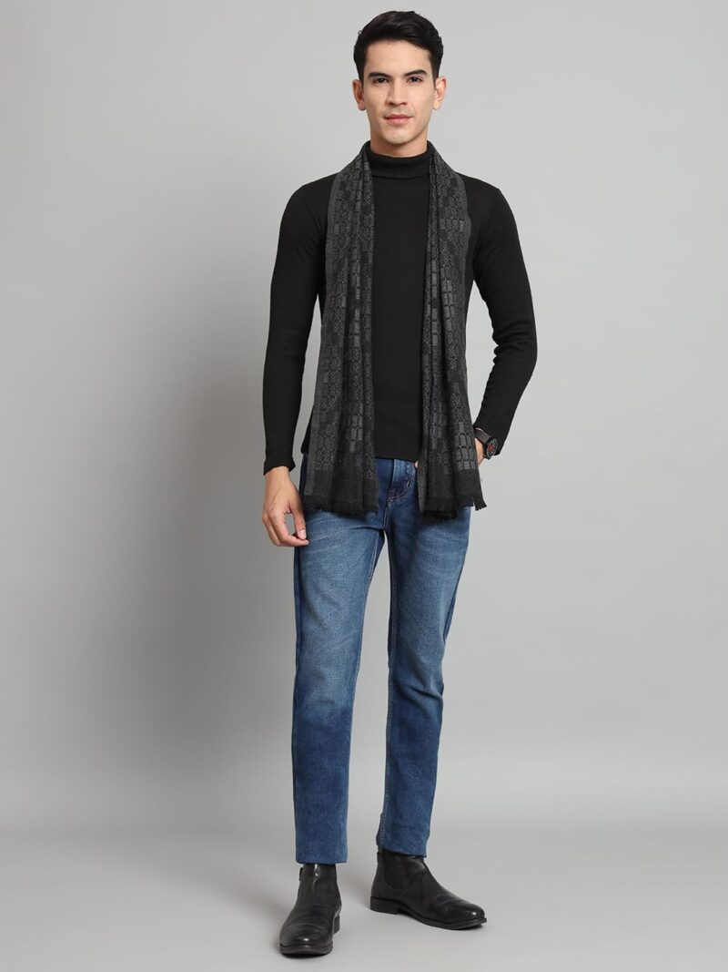 Ravaiyaa - Attitude is everything Men's Geometric Pattern Casual Muffler Winter Wool Long Scarf 72"x14" Inch (Black) - Image 6