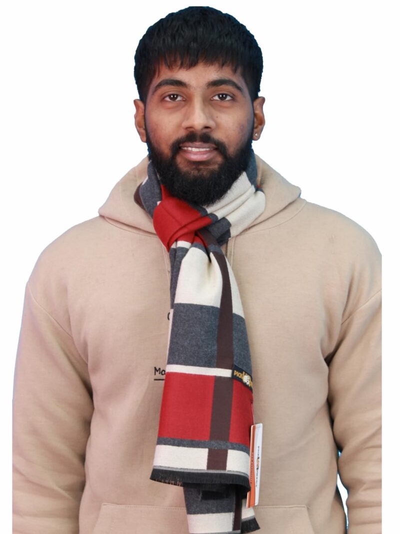 Wool Blend Muffler for Men Soft Winter Scarf with Elegant Checks All-Day Comfort (RED BEIGE)