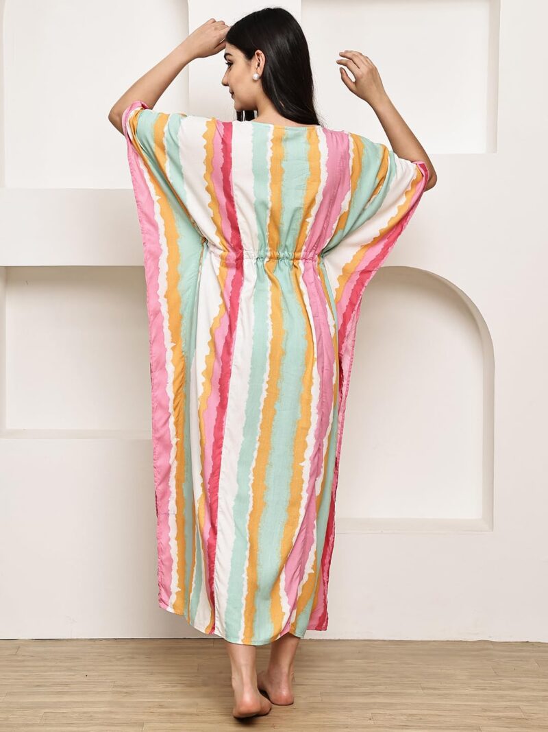 Secret Wish Multi-Coloured Striped Rayon Maternity Kaftan/Maxi Nighty/Free Size/Feeding/Nursing/Zipper/Drawstring - Image 6