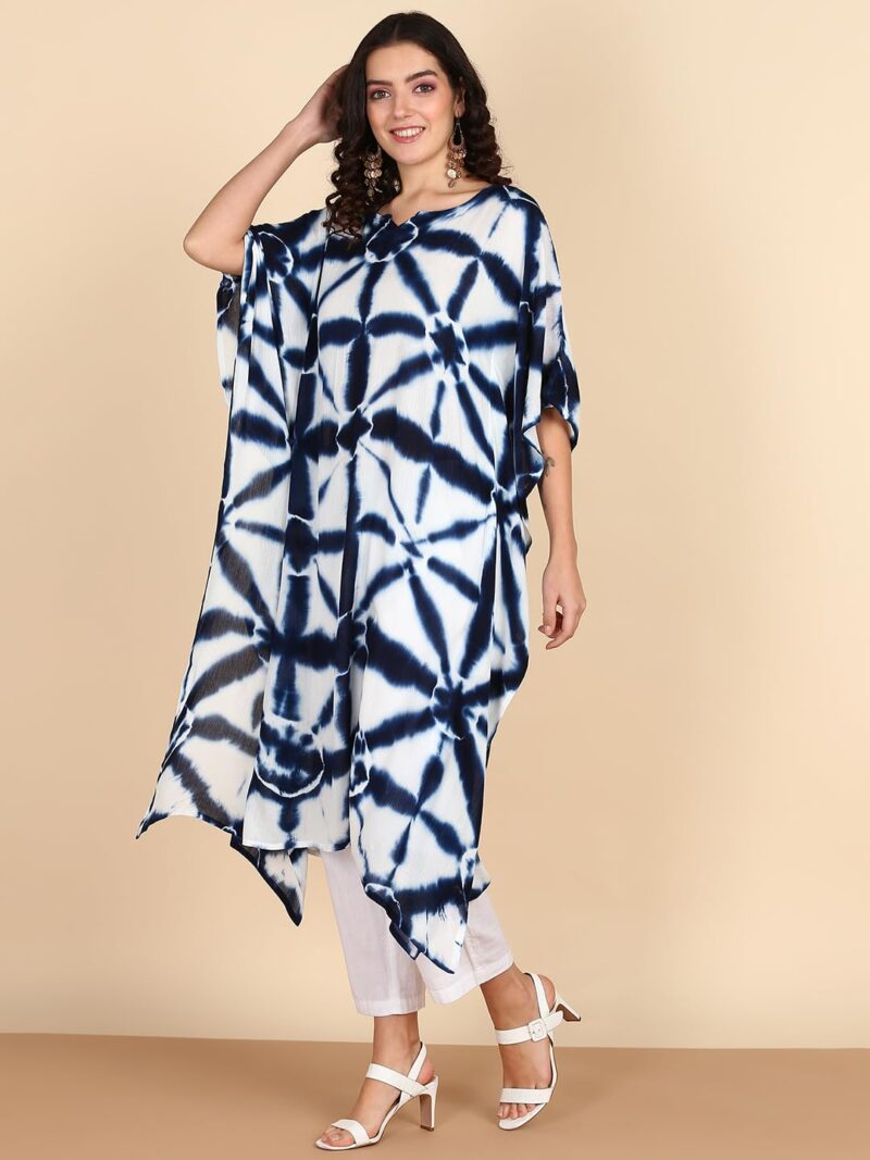 Maaesa Women Tie Dyed Crepe Kaftan Kurta (XXXX-Large, Navy Blue), Relaxed Fit - Image 3