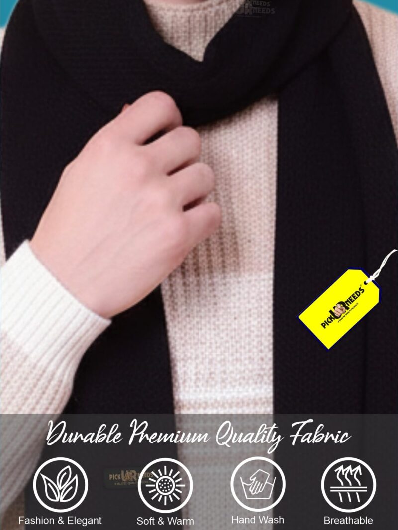 Premium Soft, Warm & Breathable Wool Blend Winter Scarf for Men Fashionable Elegant Muffler (Black) - Image 6