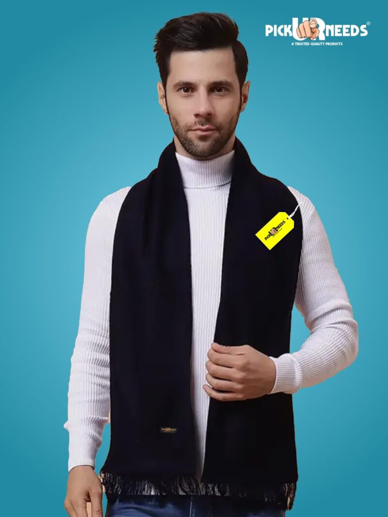 Premium Soft, Warm & Breathable Wool Blend Winter Scarf for Men Fashionable Elegant Muffler (Navy Blue) - Image 5